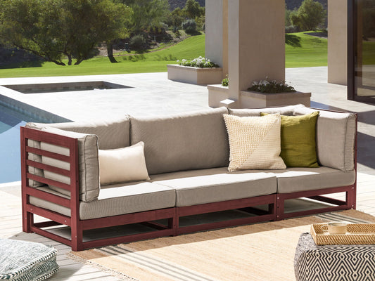 Gartensofa 3-Sitzer TRANI modular zertifiziertes Akazienholz Dunkelrot