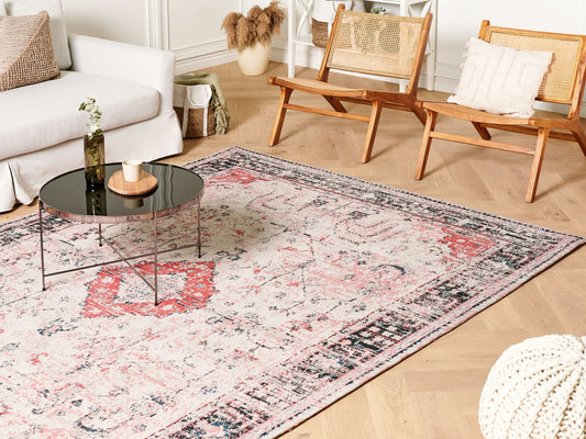 Teppich Baumwolle rot / beige 200 x 300 cm orientalisches Muster Kurzflor ATTERA