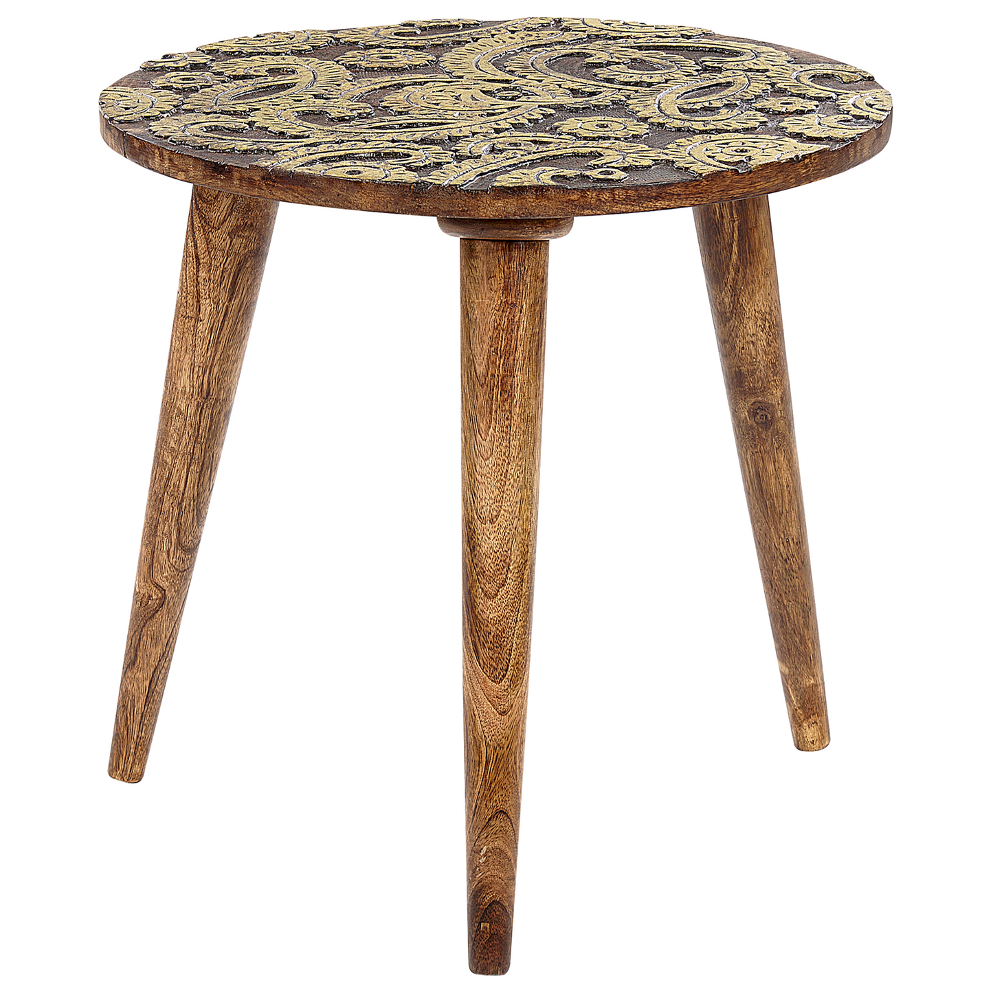 Beistelltisch 2er Set Mangoholz dunkelbraun / gold rund CHANPI