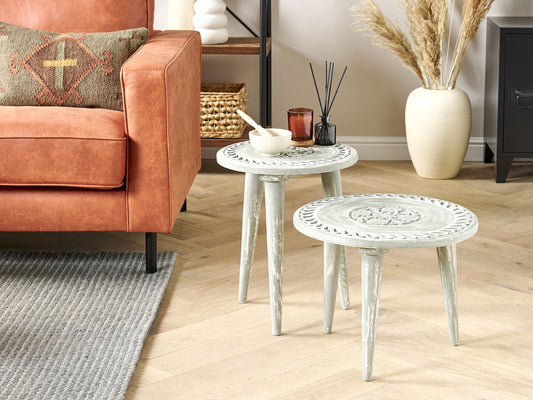 Beistelltisch 2er Set Mangoholz hellgrün rund EKAMBA