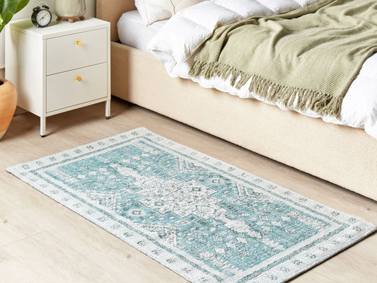 Teppich Baumwolle mintgrün 80 x 150 cm orientalisches Muster Kurzflor FULLA