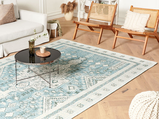 Teppich Baumwolle mintgrün 200 x 300 cm orientalisches Muster Kurzflor FULLA