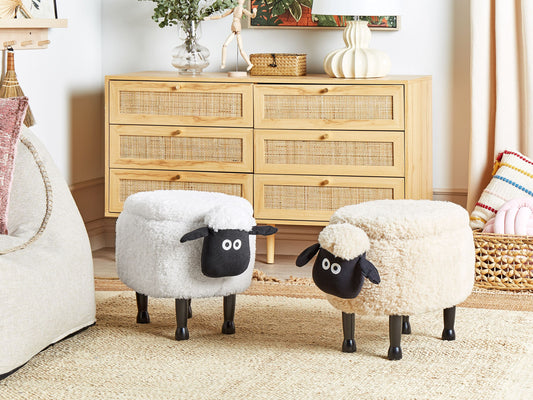 Tierhocker mit Stauraum Felloptik weiss Schafform SHEEP