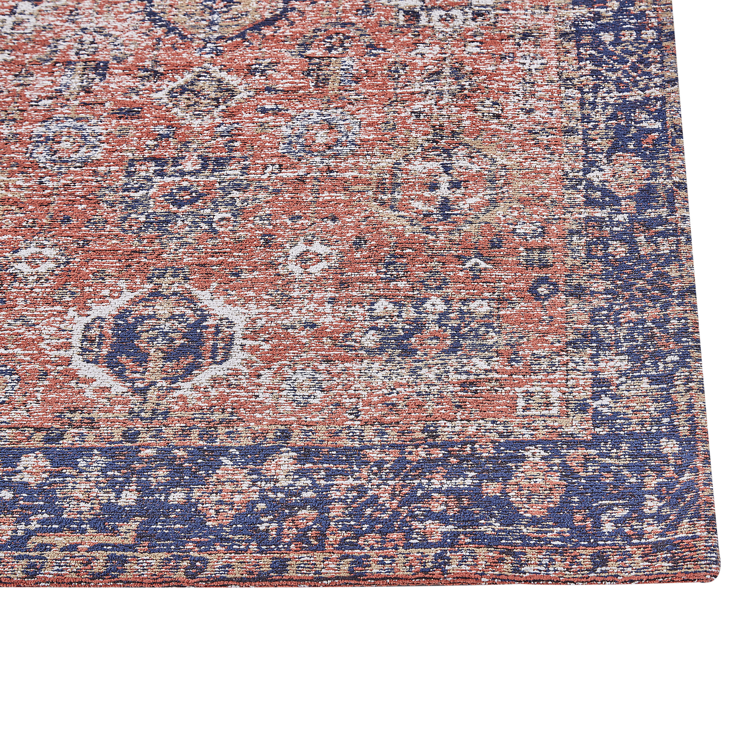 Teppich Baumwolle blau / rot 80 x 300 cm orientalisches Muster Kurzflor KURIN
