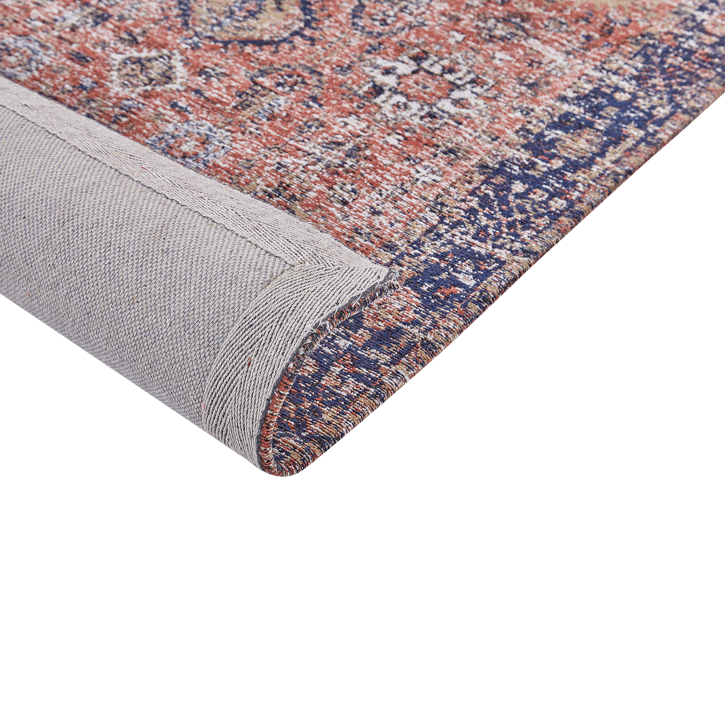 Teppich Baumwolle blau / rot 80 x 300 cm orientalisches Muster Kurzflor KURIN