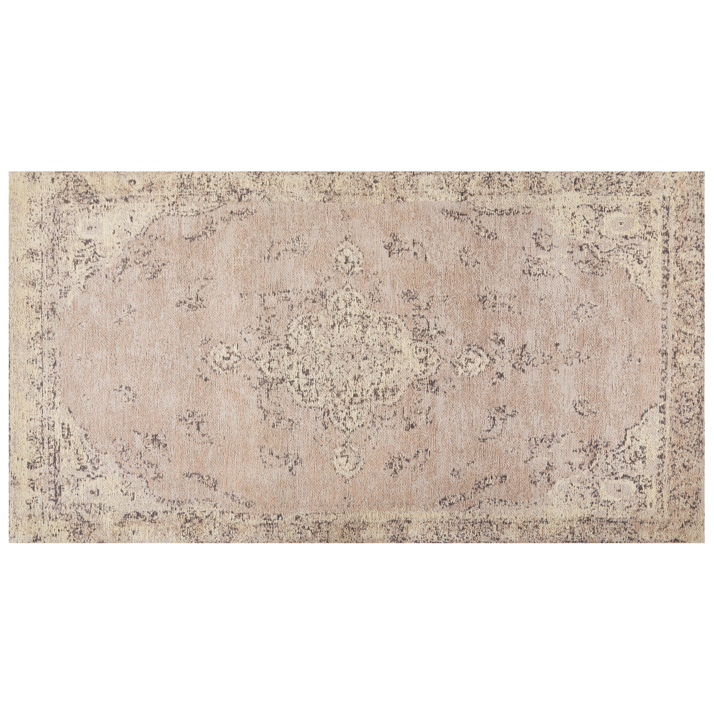 Teppich Baumwolle beige 80 x 150 cm orientalisches Muster Kurzflor MATARIM