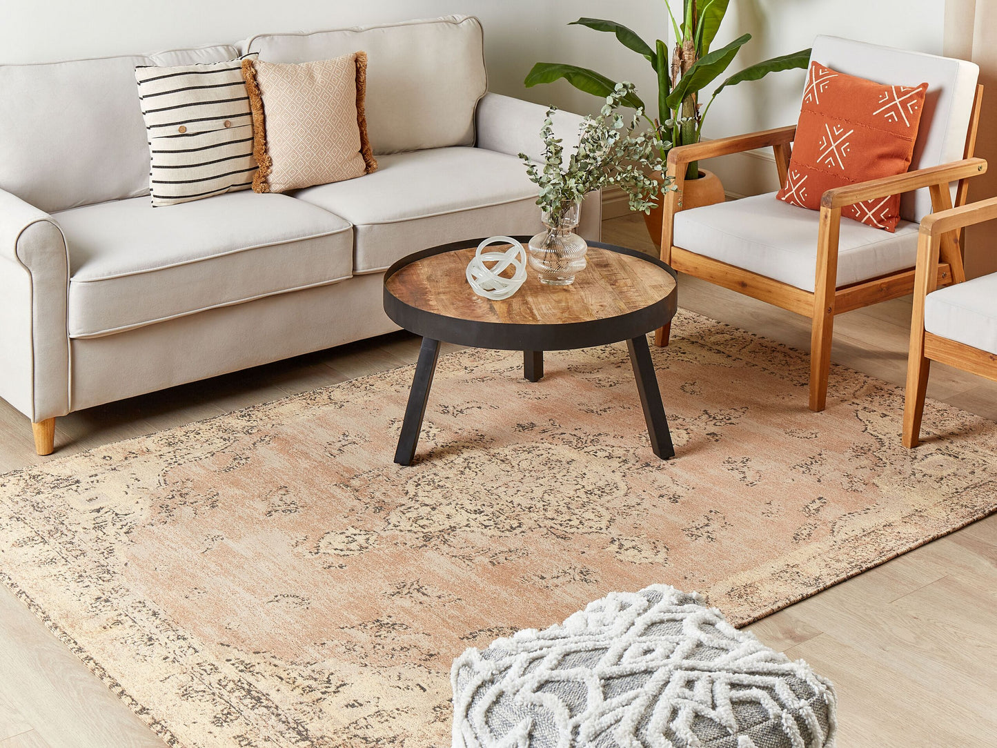 Teppich Baumwolle beige 160 x 230 cm orientalisches Muster Kurzflor MATARIM