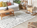 Teppich Wolle weiss / schwarz geometrisches Muster 140 x 200 cm Kurzflor ALKENT