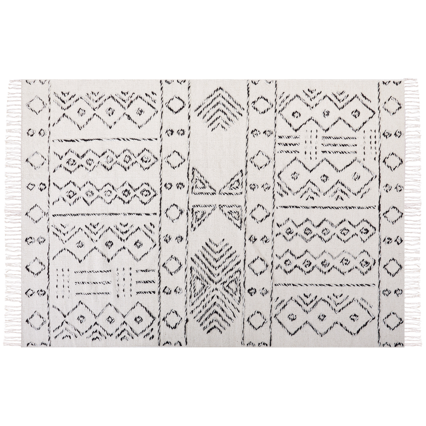 Teppich Wolle weiss / schwarz geometrisches Muster 160 x 230 cm Kurzflor ALKENT