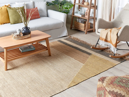 Teppich Jute braun 160 x 230 cm geometrisches Muster Kurzflor SAMLAR 