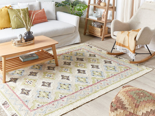 Teppich Jute mehrfarbig 140 x 200 cm orientalisches Muster Kurzflor TERKOS