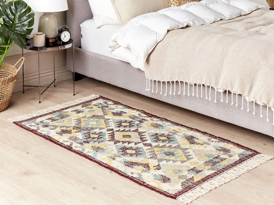 Teppich Jute mehrfarbig 80 x 150 cm geometrisches Muster Kurzflor FENER
