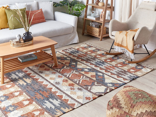 Teppich Jute mehrfarbig 160 x 230 cm geometrisches Muster Kurzflor KALFA