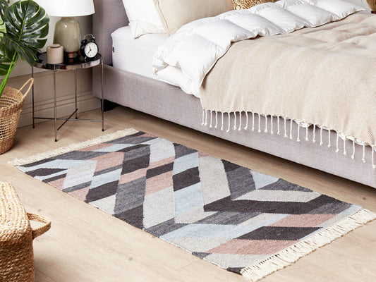 Teppich Jute mehrfarbig 80 x 150 cm geometrisches Muster Kurzflor NAKKAS