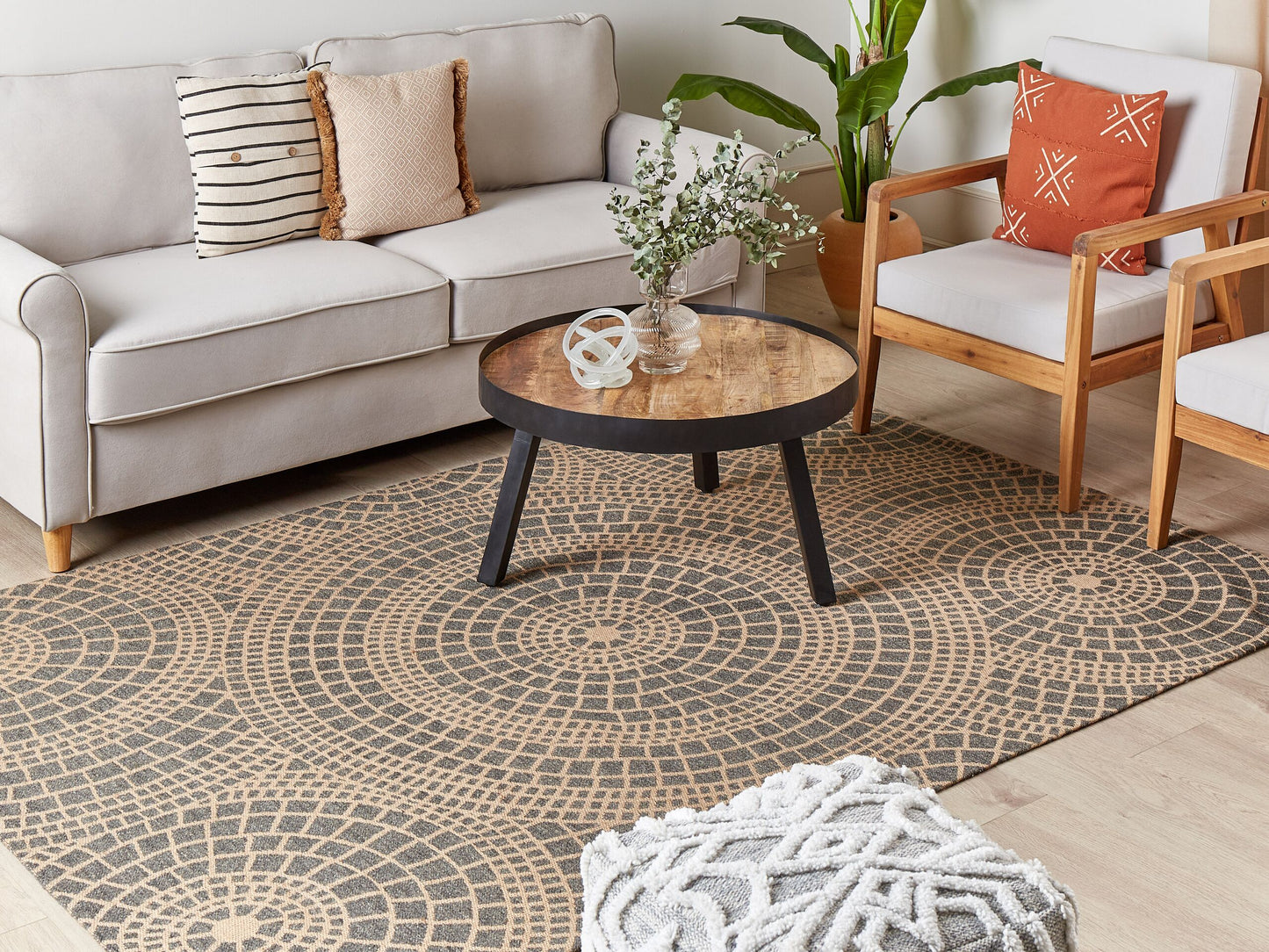 Teppich Jute beige / grau 160 x 230 cm geometrisches Muster Kurzflor ARIBA