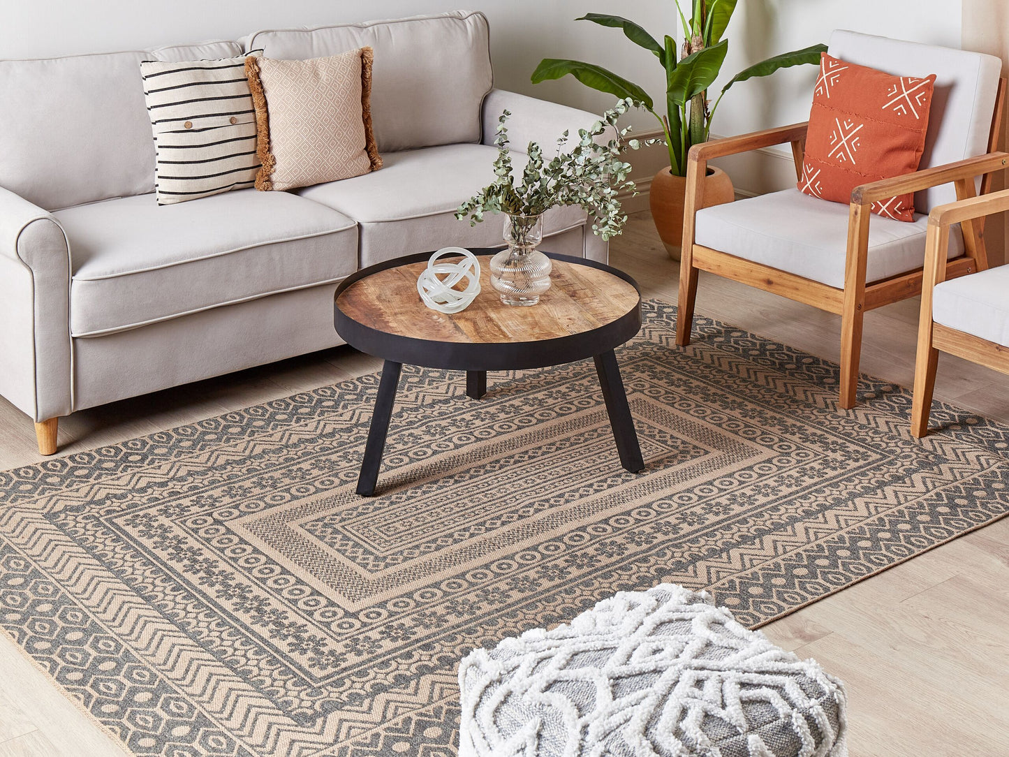 Teppich Jute beige / grau 160 x 230 cm geometrisches Muster Kurzflor BAGLAR