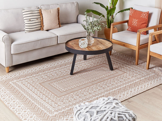 Teppich Jute beige / weiss 160 x 230 cm geometrisches Muster Kurzflor BAGLAR