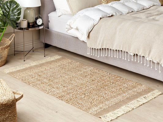 Teppich Jute beige geometrisches Muster 80 x 150 cm Kurzflor ABANA