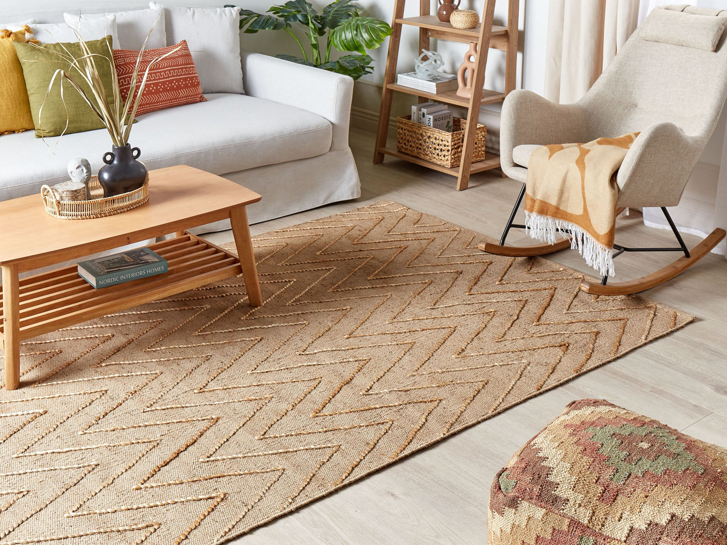 Teppich Jute beige geometrisches Muster 140 x 200 cm Kurzflor DADAY