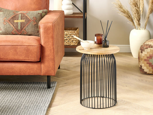 Beistelltisch Mango Holz hellbraun / schwarz rund ⌀ 36 cm WILLS