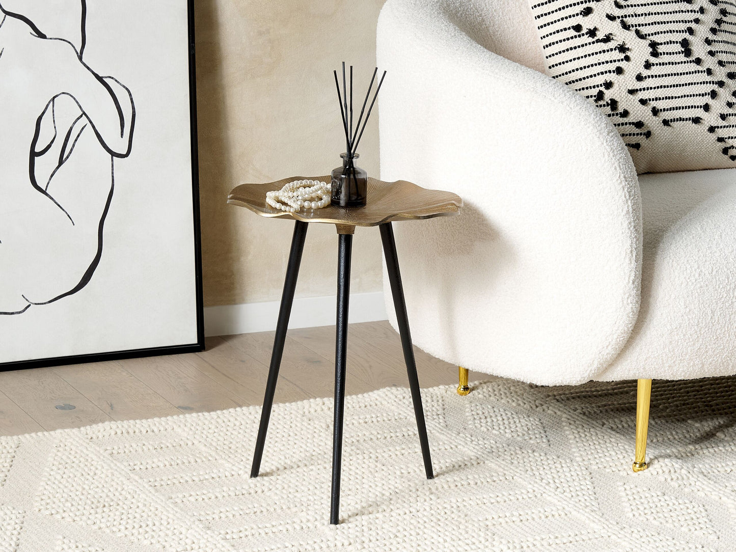 Beistelltisch gold / schwarz Blattform ø 37 cm PUDUR