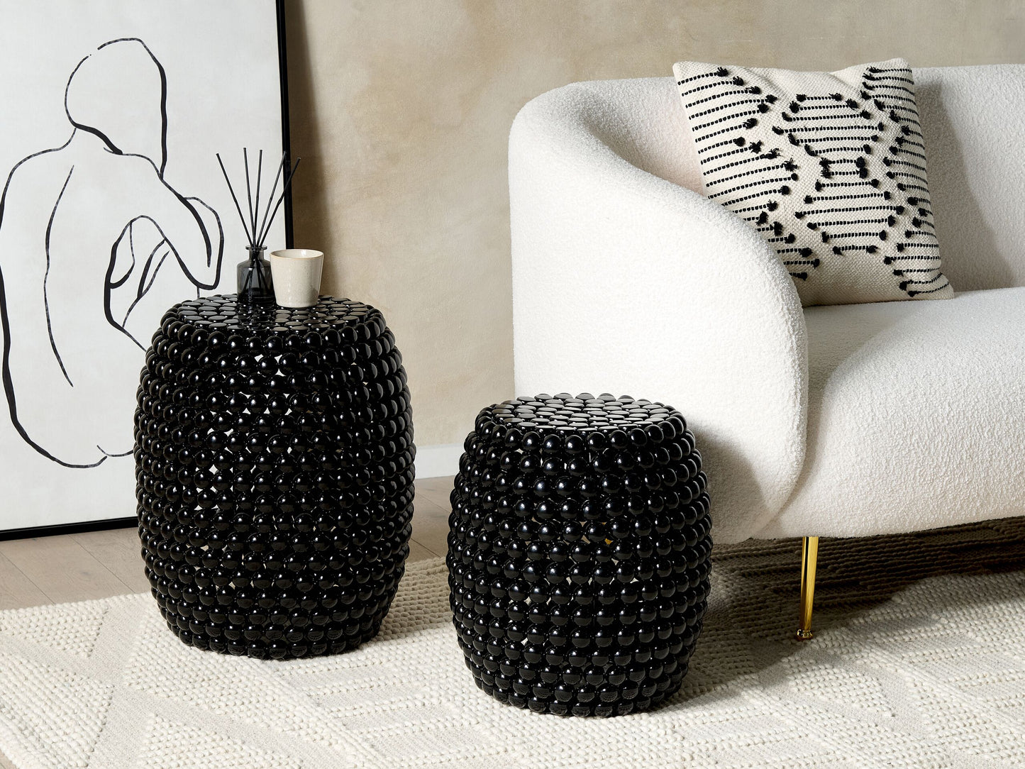 Beistelltisch 2er Set schwarz Perlen-Optik oval UHANA