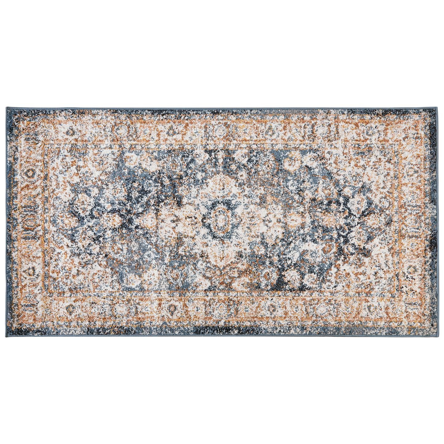 Teppich beige / blau 80 x 150 cm orientalisches Muster Kurzflor DVIN