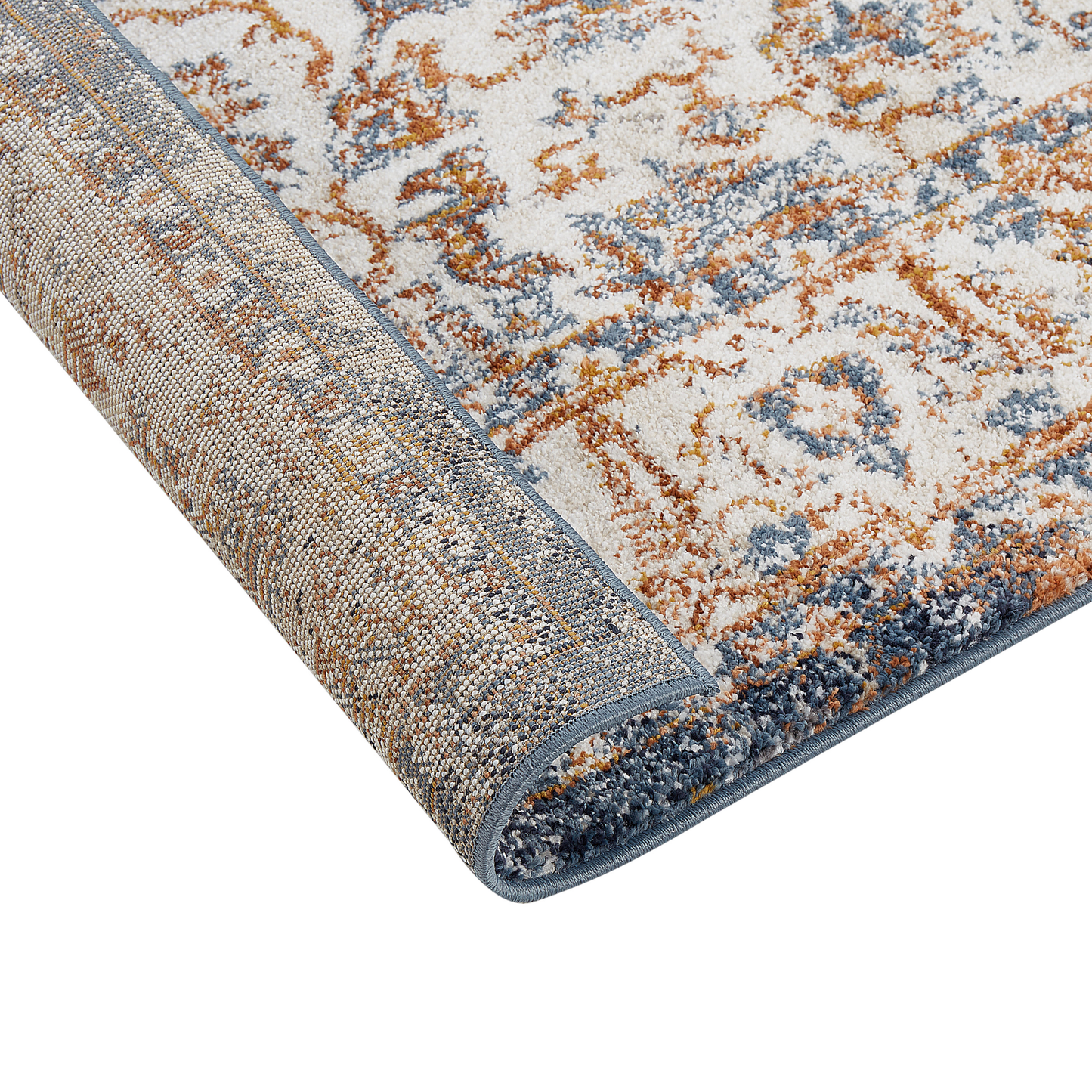 Teppich beige / blau 80 x 150 cm orientalisches Muster Kurzflor DVIN