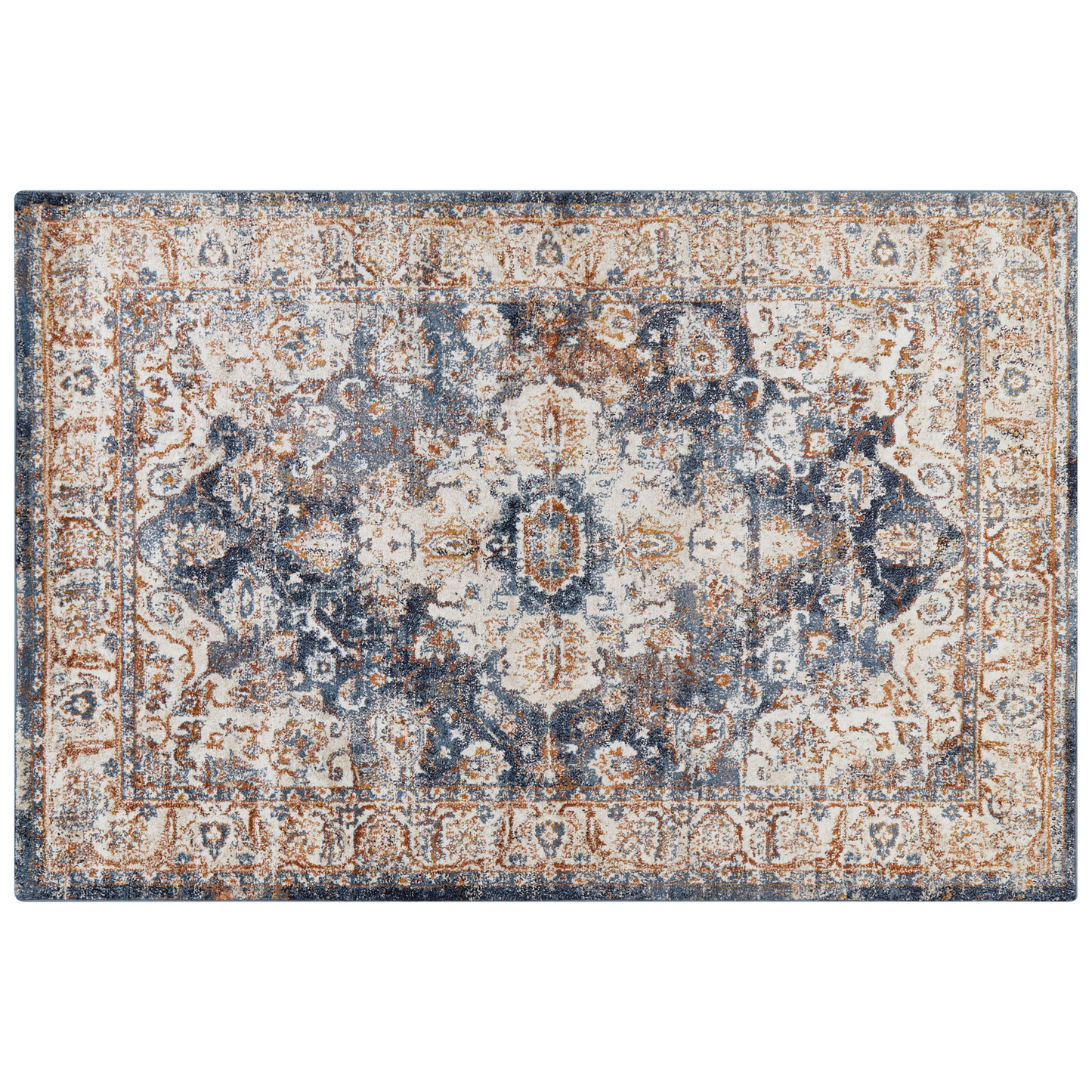 Teppich beige / blau 200 x 300 cm orientalisches Muster Kurzflor DVIN