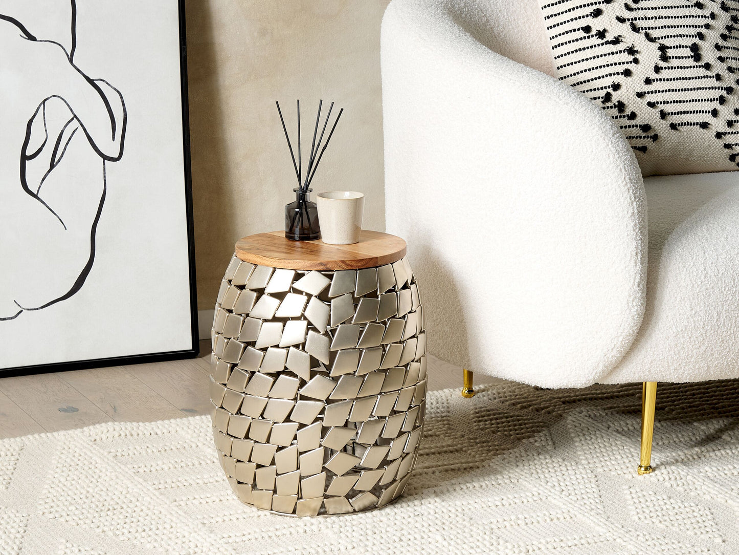 Beistelltisch Mango Holz hellbraun / silber rund ø 22 cm JABIRU