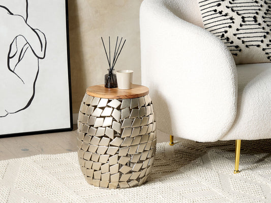 Beistelltisch Mango Holz hellbraun / silber rund ø 22 cm JABIRU