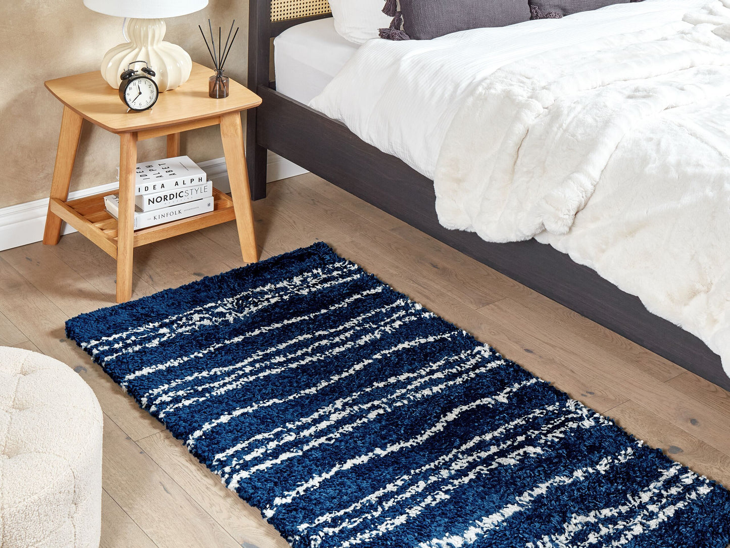 Teppich blau / weiss 80 x 150 cm Streifenmuster Shaggy TASHIR