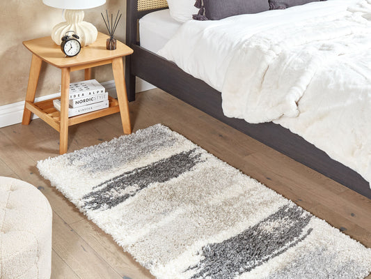 Teppich weiss / grau 80 x 150 cm abstarktes Muster Shaggy MARTUNI