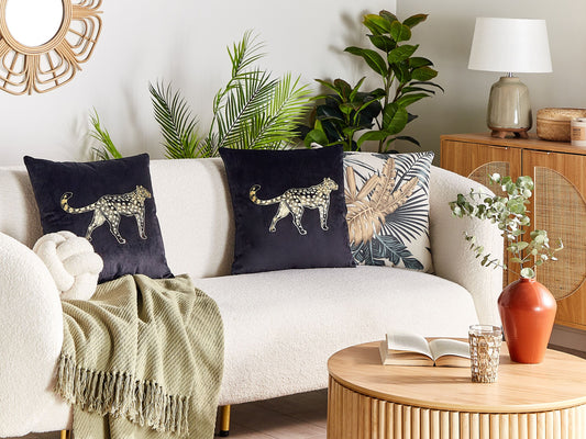 Dekokissen 2er Set MARULA Samtstoff 45 x 45 cm Schwarz Tiermuster