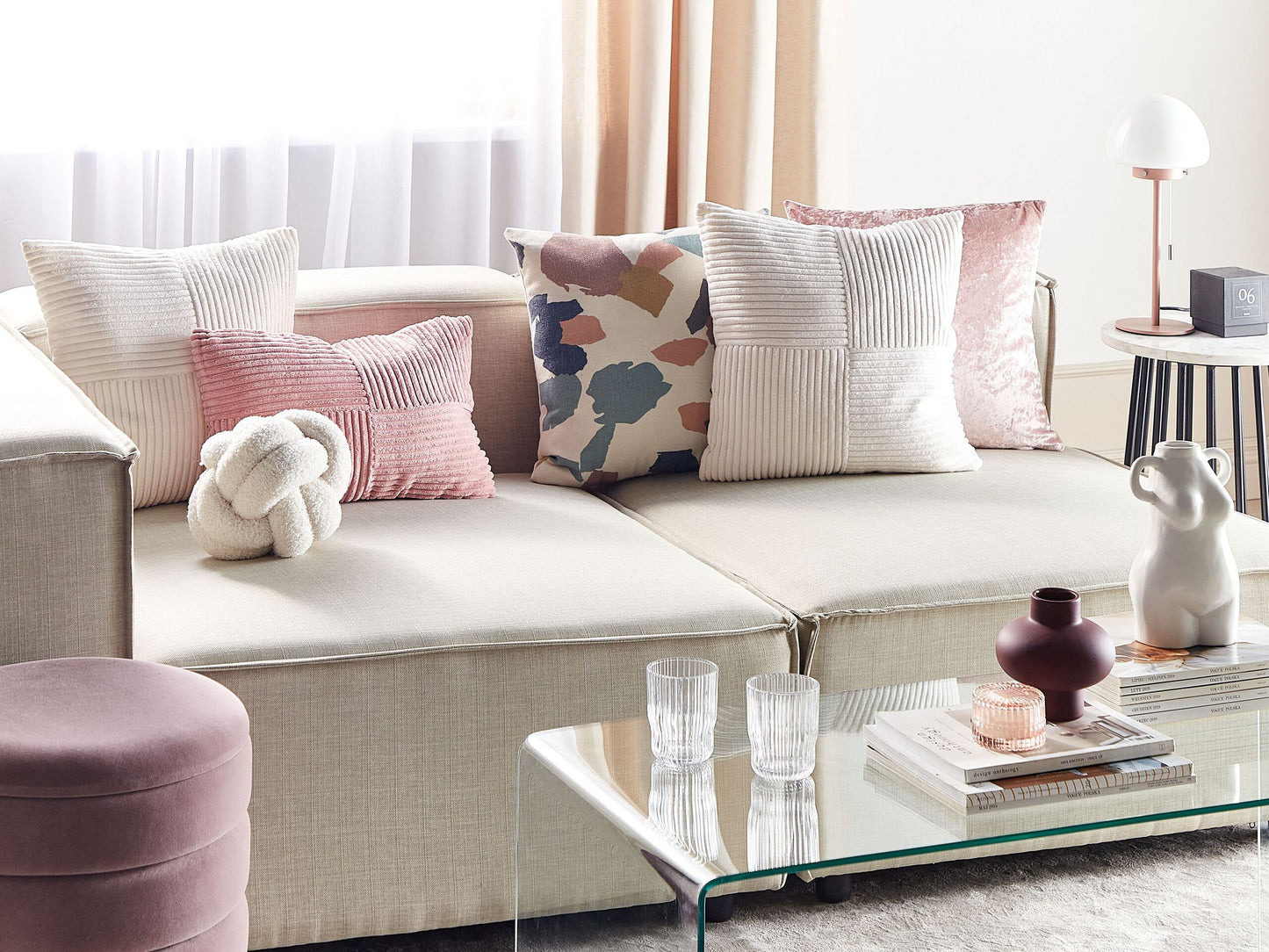 Dekokissen 2er Set MILLET Cord 43 x 43 cm Cremeweiss Geometrisches Muster