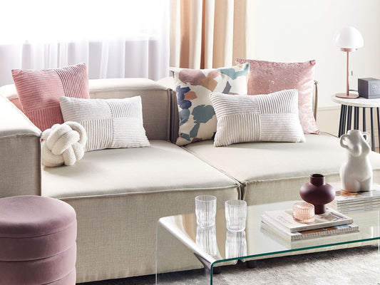 Dekokissen 2er Set MILLET Cord 30 x 50 cm Cremeweiss Geometrisches Muster