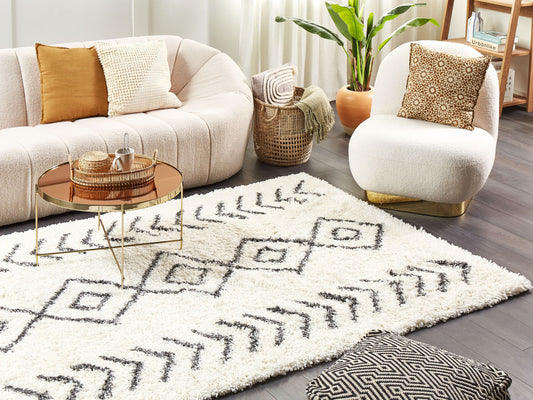 Teppich weiss / grau 160 x 230 cm geometrisches Muster Shaggy AYRUM