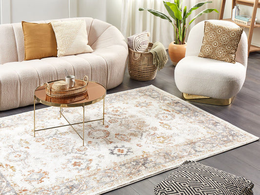 Teppich beige 160 x 230 cm orientalisches Muster Kurzflor NURNUS