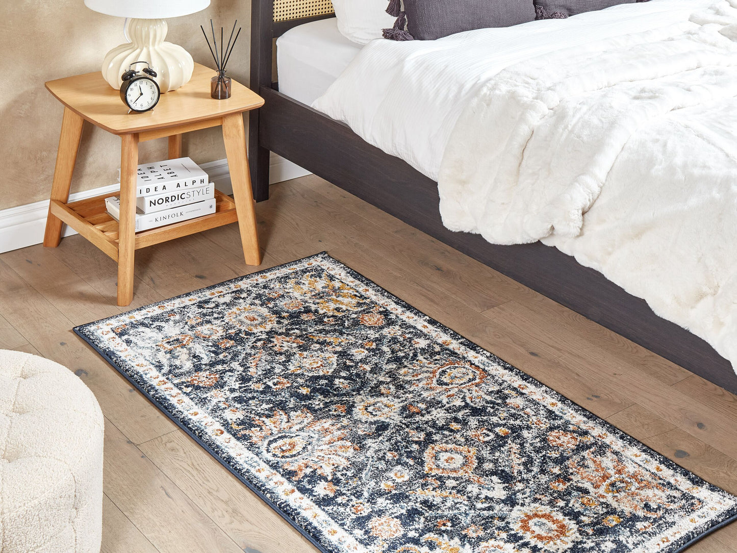 Teppich dunkelblau / beige 80 x 150 cm orientalisches Muster Kurzflor MALISHKA