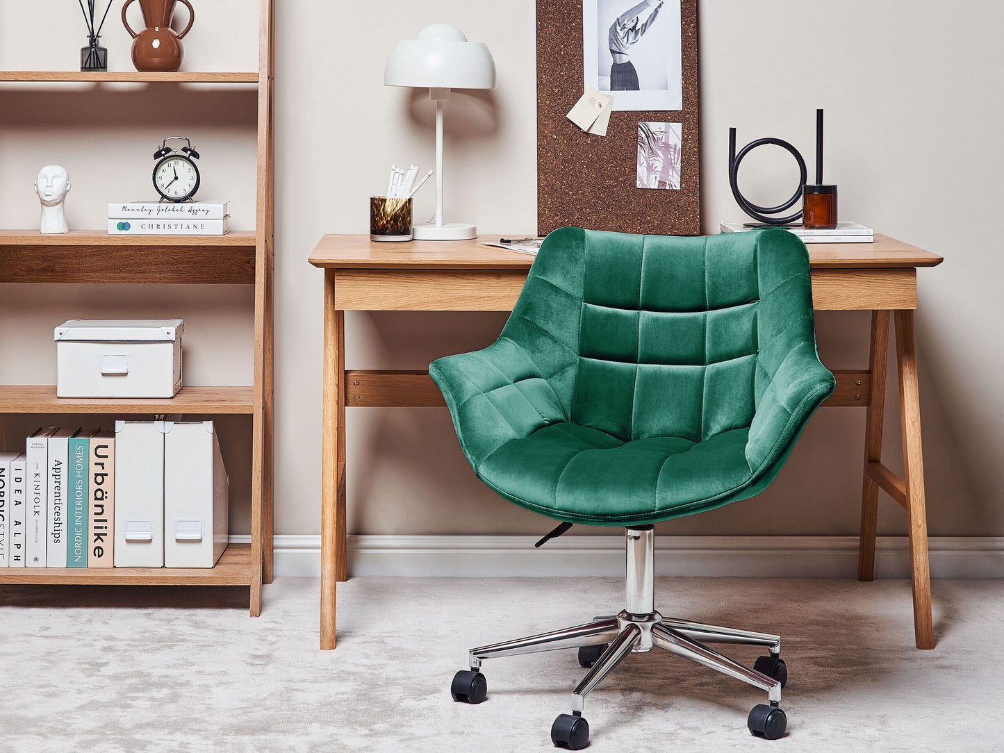 Bürostuhl drehbar LABELLE Samtstoff Smaragdgrün