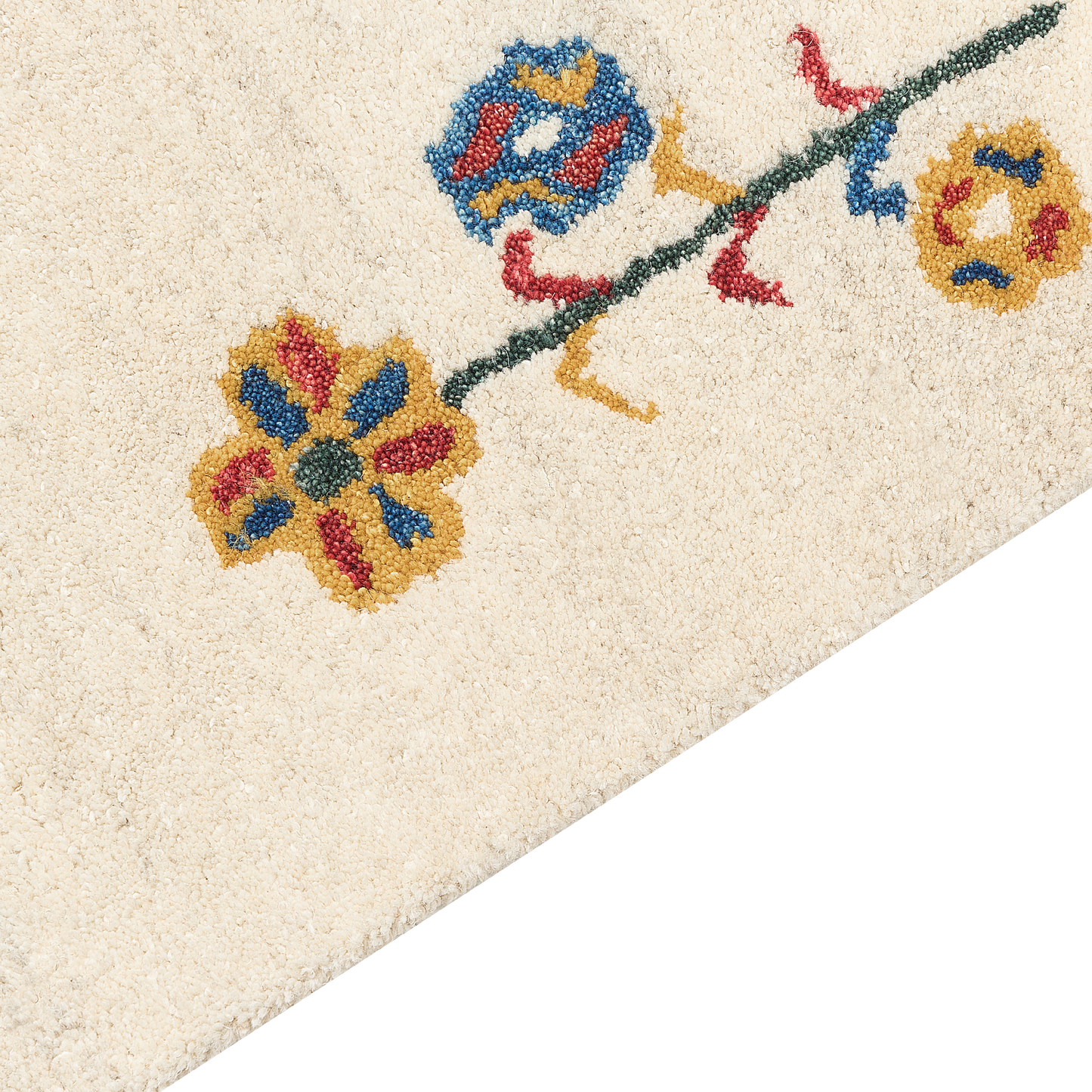 Gabbeh Teppich Wolle beige 160 x 230 cm Blumenmuster Hochflor HUSUNLU