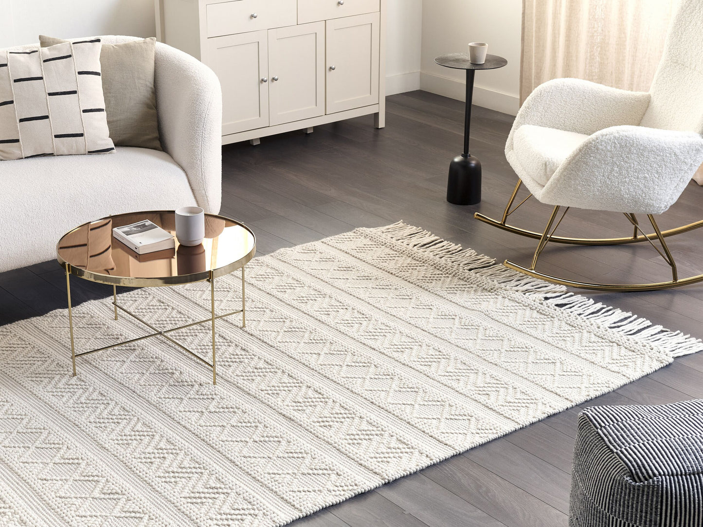 Teppich Wolle beige 160 x 230 cm geometrisches Muster PERTEK