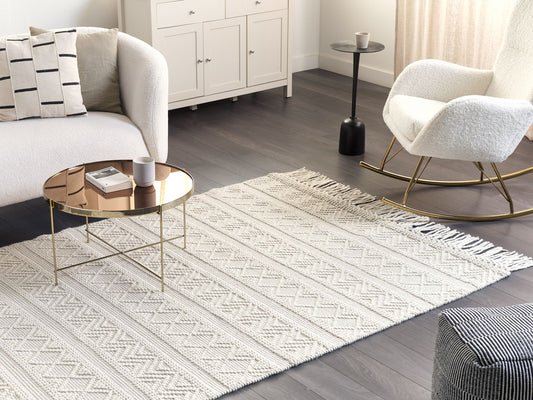 Teppich Wolle beige 160 x 230 cm geometrisches Muster PERTEK