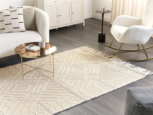 Teppich Wolle beige 160 x 230 cm geometrisches Muster MAVIKENT