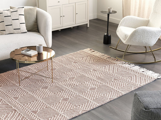 Teppich Wolle beige / braun 160 x 230 cm geometrisches Muster KESTEL
