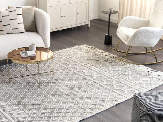 Teppich Wolle beige / grau 200 x 300 cm geometrisches Muster SOLHAN