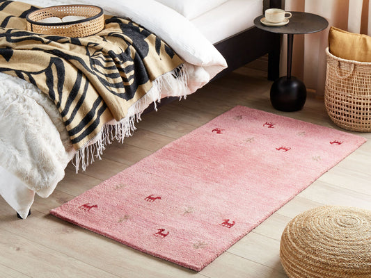 Gabbeh Teppich Wolle rosa 80 x 150 cm Tiermuster Hochflor YULAFI