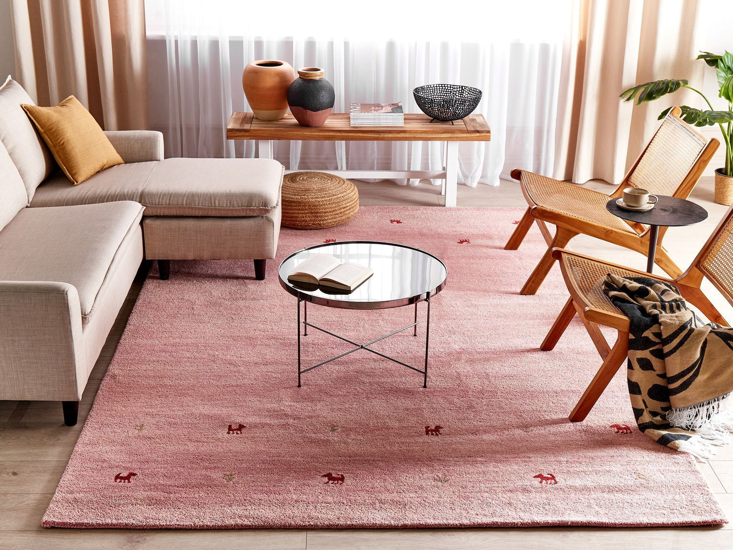 Gabbeh Teppich Wolle rosa 200 x 300 cm Tiermuster Hochflor YULAFI