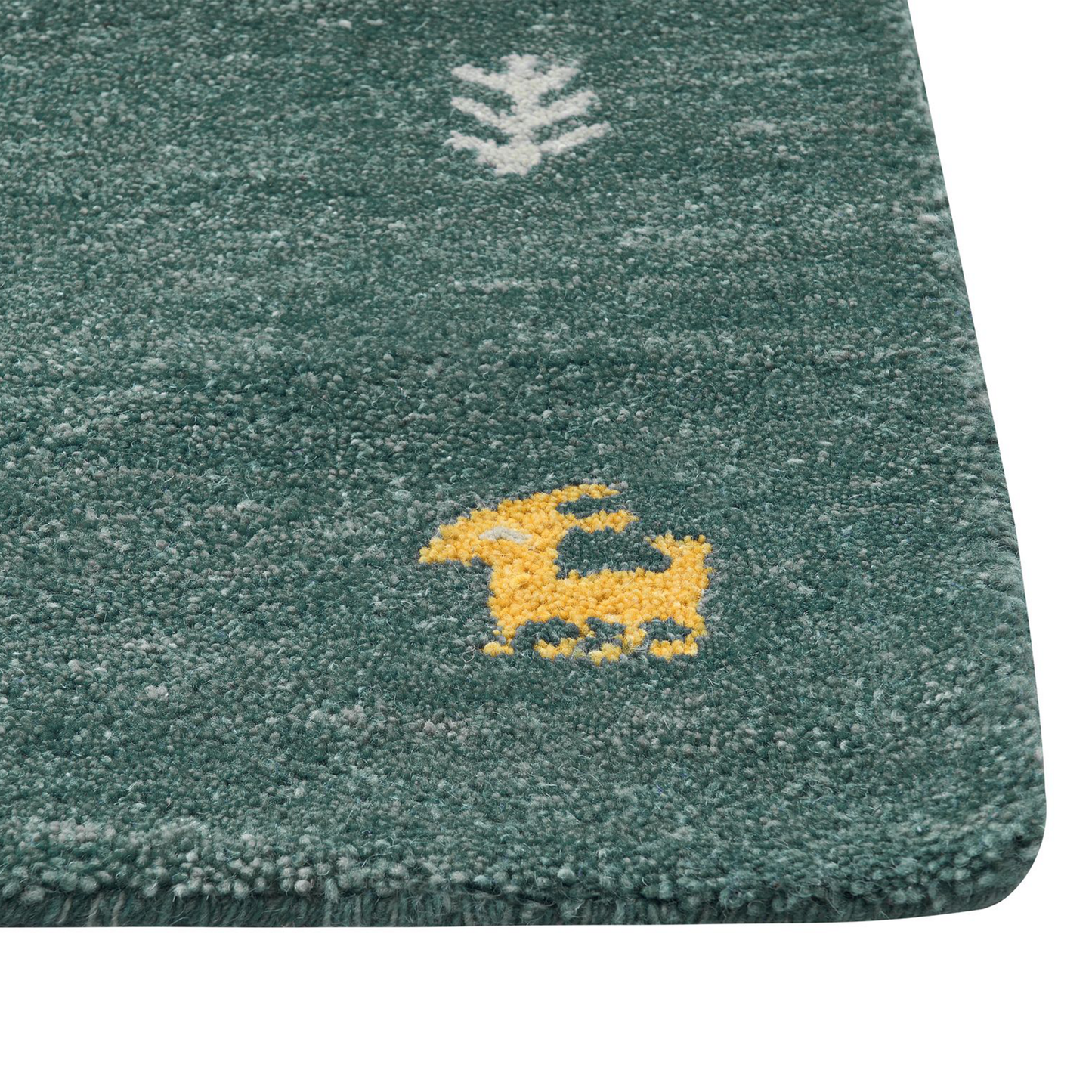 Gabbeh Teppich Wolle grün 80 x 150 cm Kurzflor CALTI