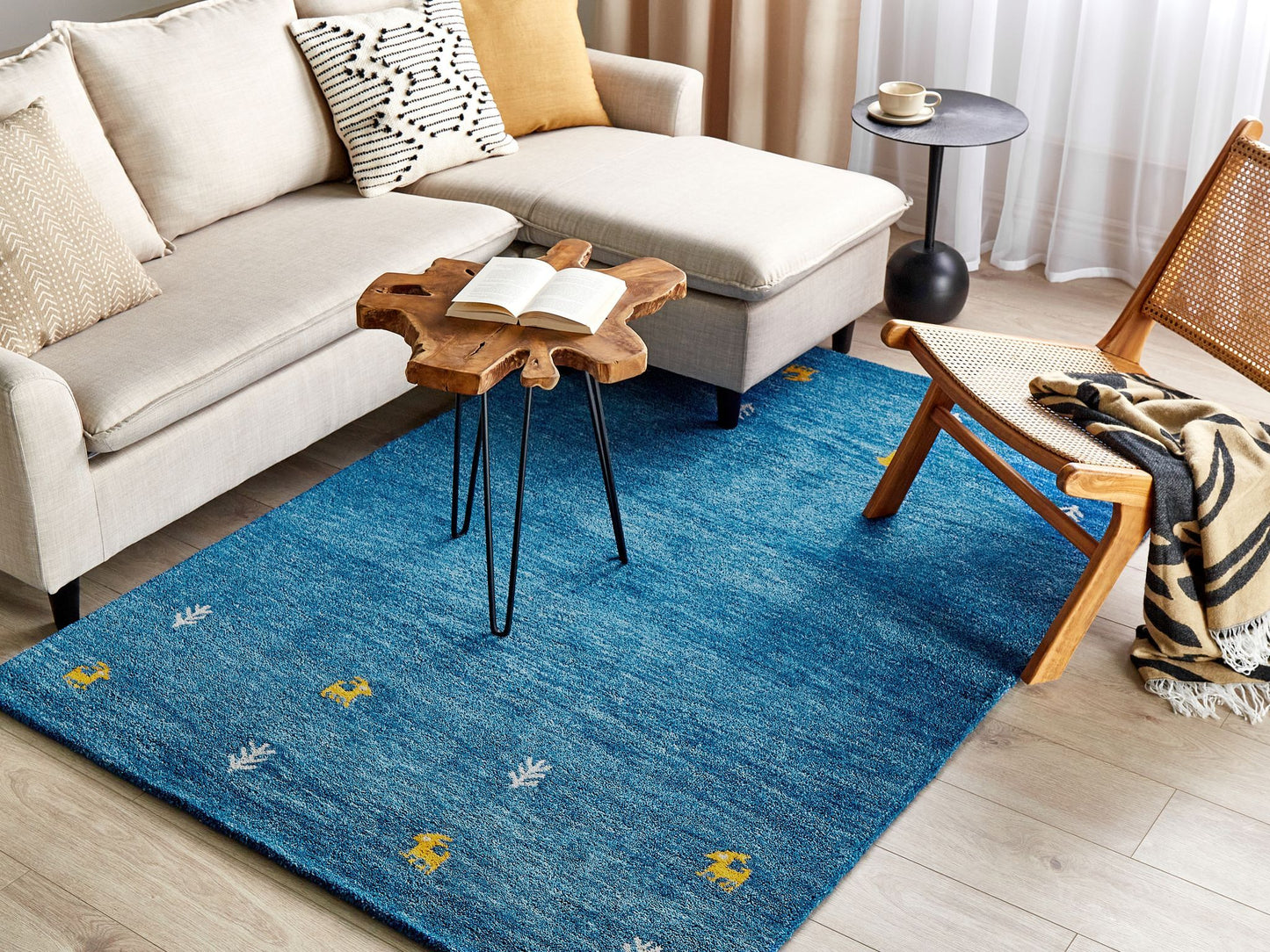 Gabbeh Teppich Wolle blau 140 x 200 cm Kurzflor CALTI